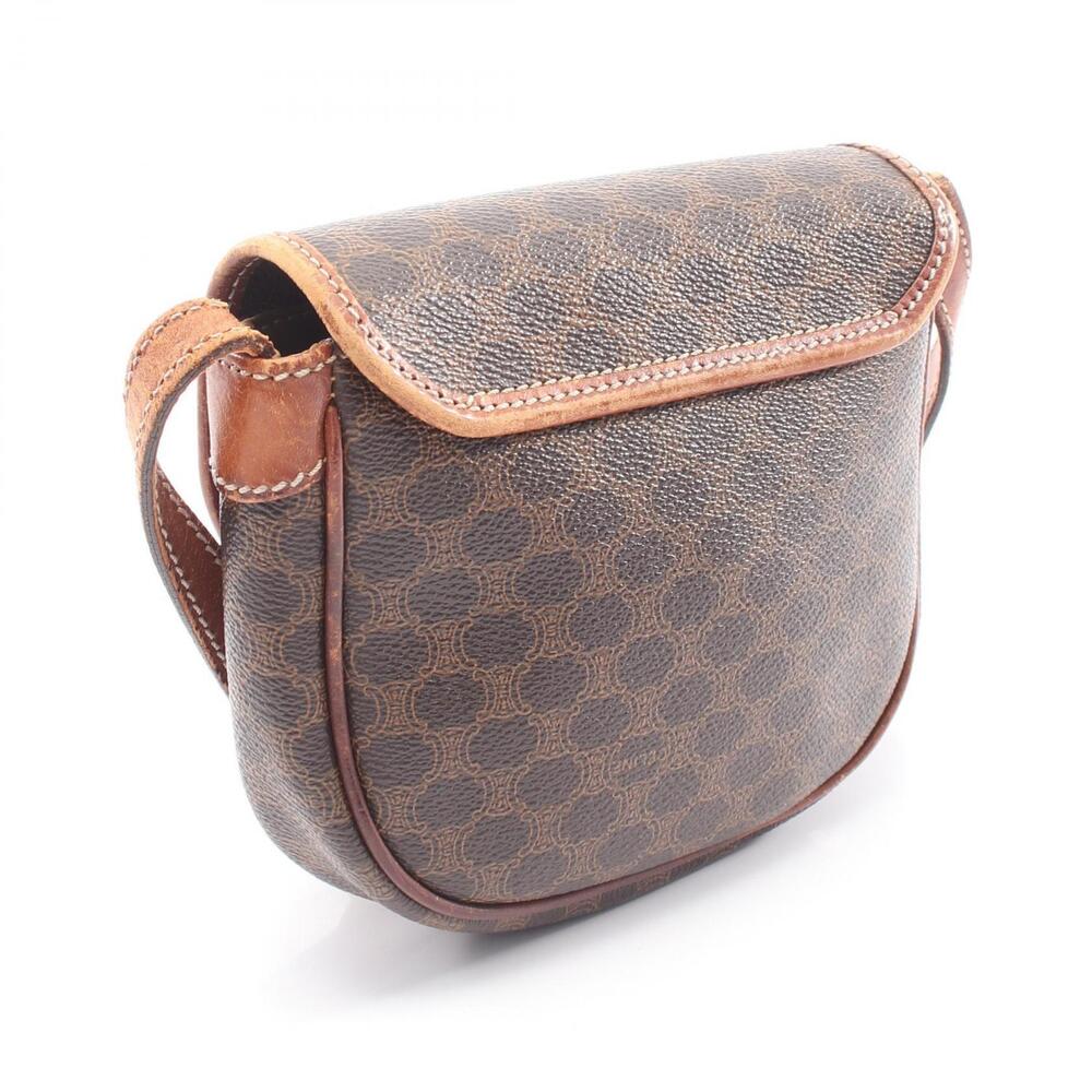Celine Leather Macadam Canvas Bag Shoulder Brown